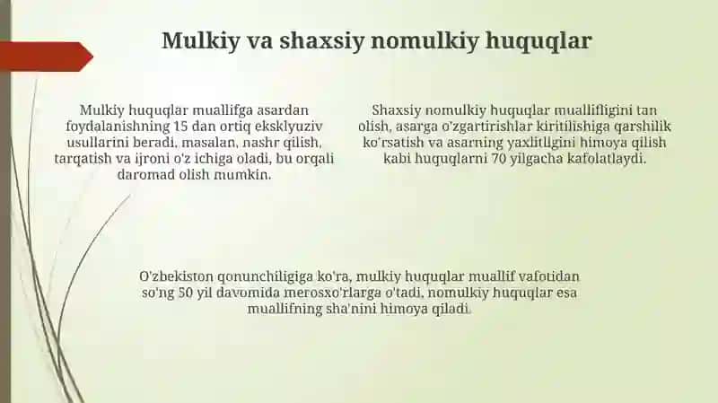 Mualliflik huquqi va turdosh huquqlarda mulkiy va shaxsiy nomulkiy huquqlar 4