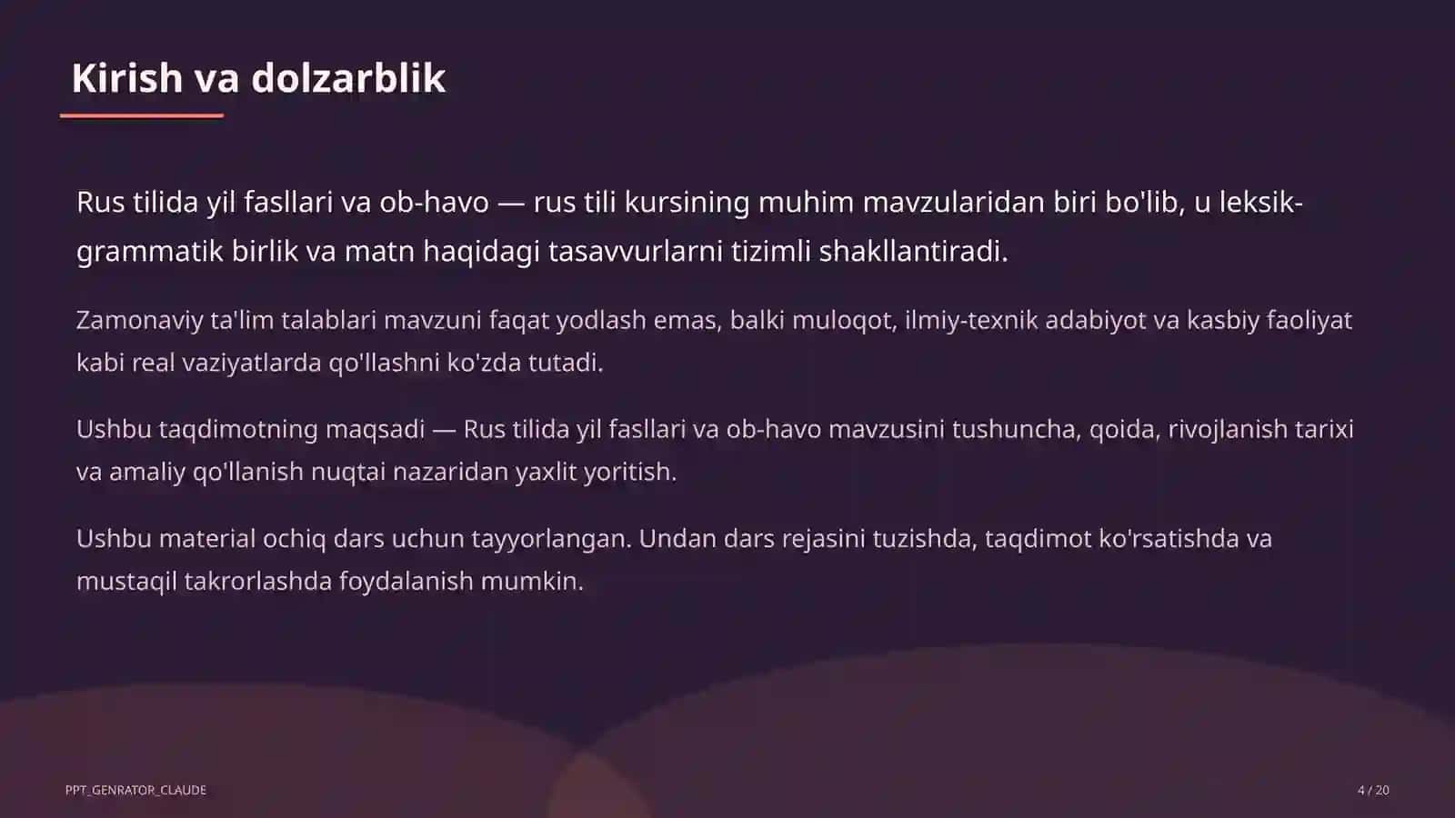 Rus tilida yil fasllari va ob-havo (4-sinf) 4