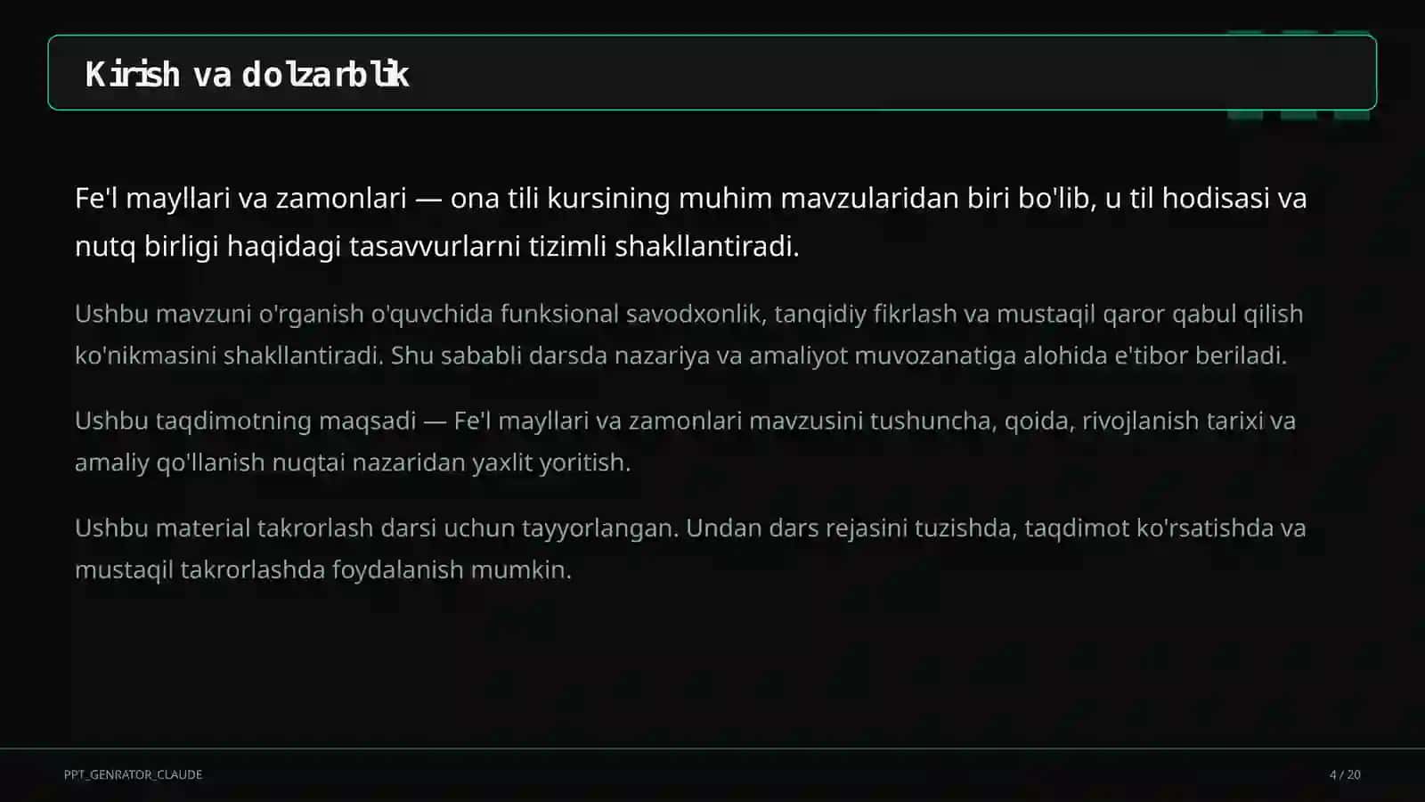 Fe'l mayllari va zamonlari (7-sinf) 4