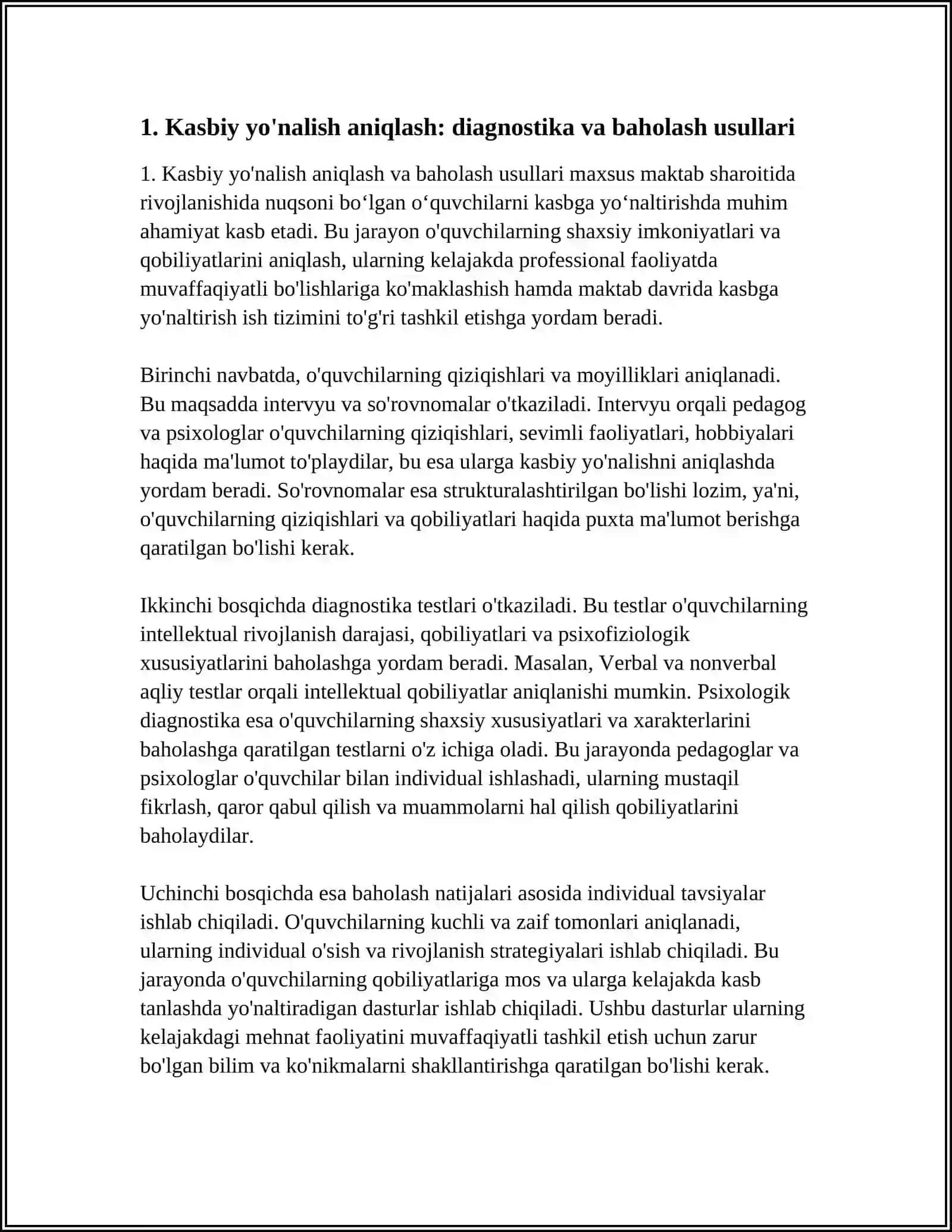 MAXSUS MAKTAB SHAROITIDA RIVOJLANISHIDA NUQSONI BOʻLGAN OʻQUVCHILARNI KASBGA YOʻNALTIRISH BOʻYICHA ISH TIZIM 4