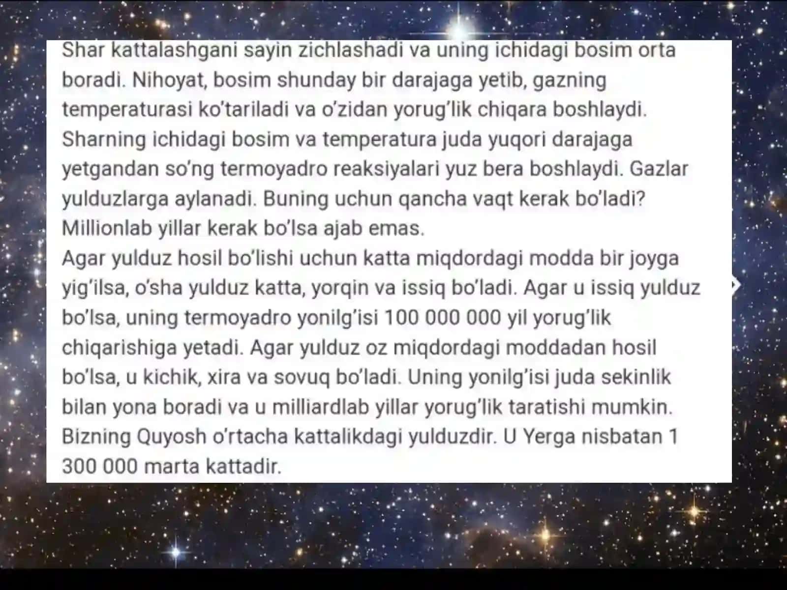 4-sinf Tabiatshunoslik fanidan Yulduzlar quyosh dars ishlanmasi 4