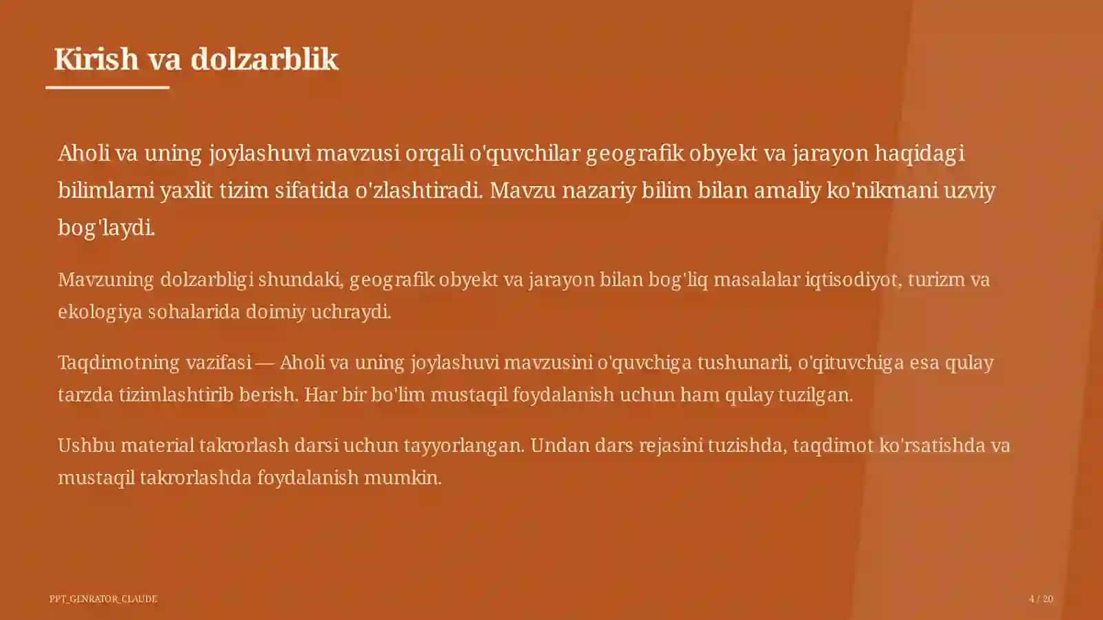 Aholi va uning joylashuvi (6-sinf) 4