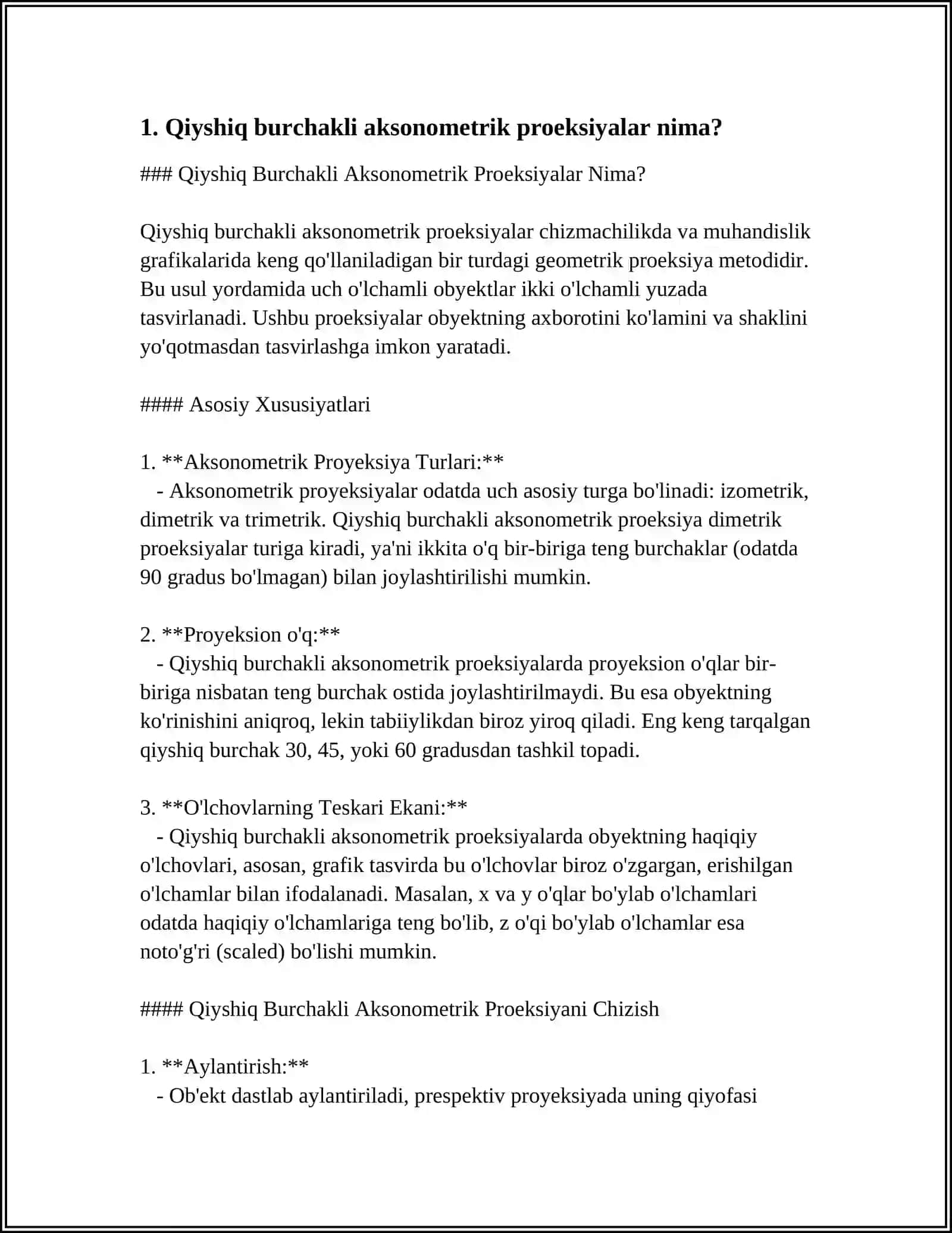 STANDART QIYSHIQ BURCHAKLI AKSONOMETRIK PROEKSIYALAR(QIYSHIQ BURCHAKLI IZOMETRIYA,QIYSHIQ BURCHAKLI DEMETRIYA) 4