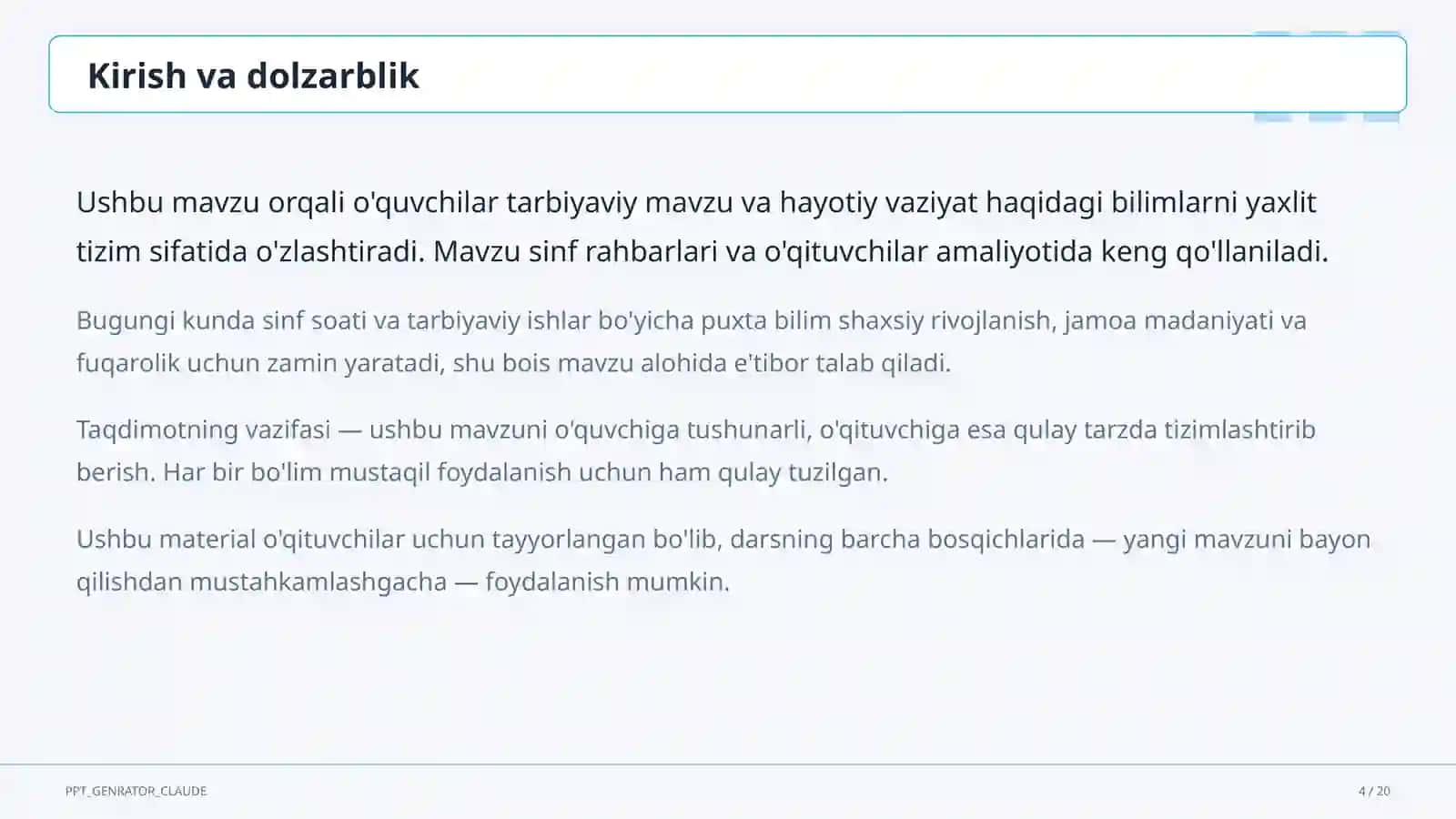 Sinf soati va tarbiyaviy tadbirlar 4