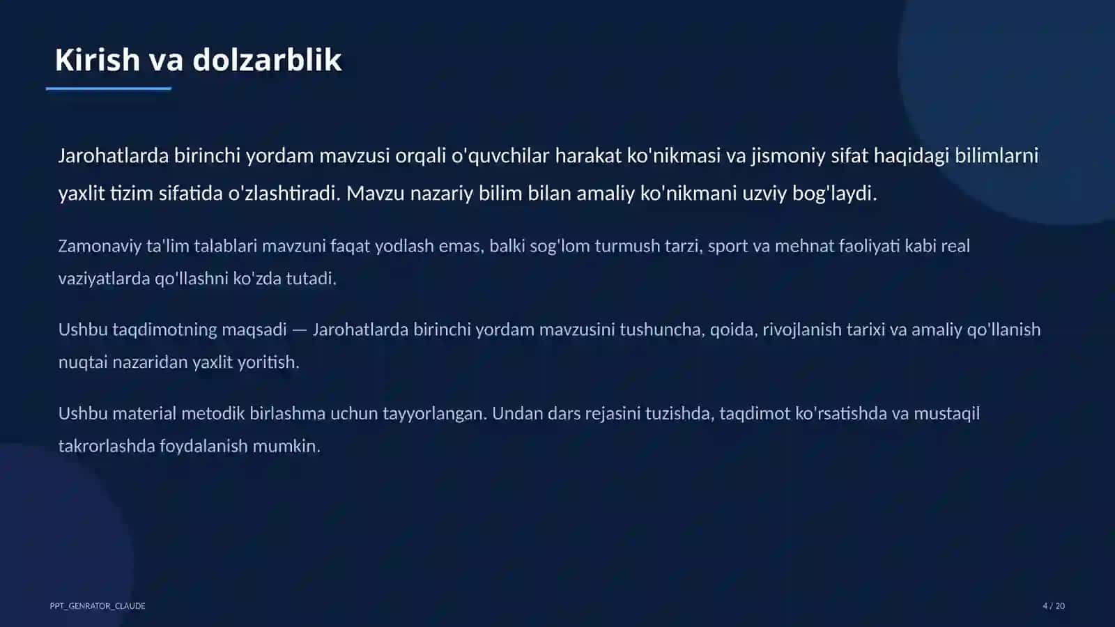 Jarohatlarda birinchi yordam (9-sinf) 4