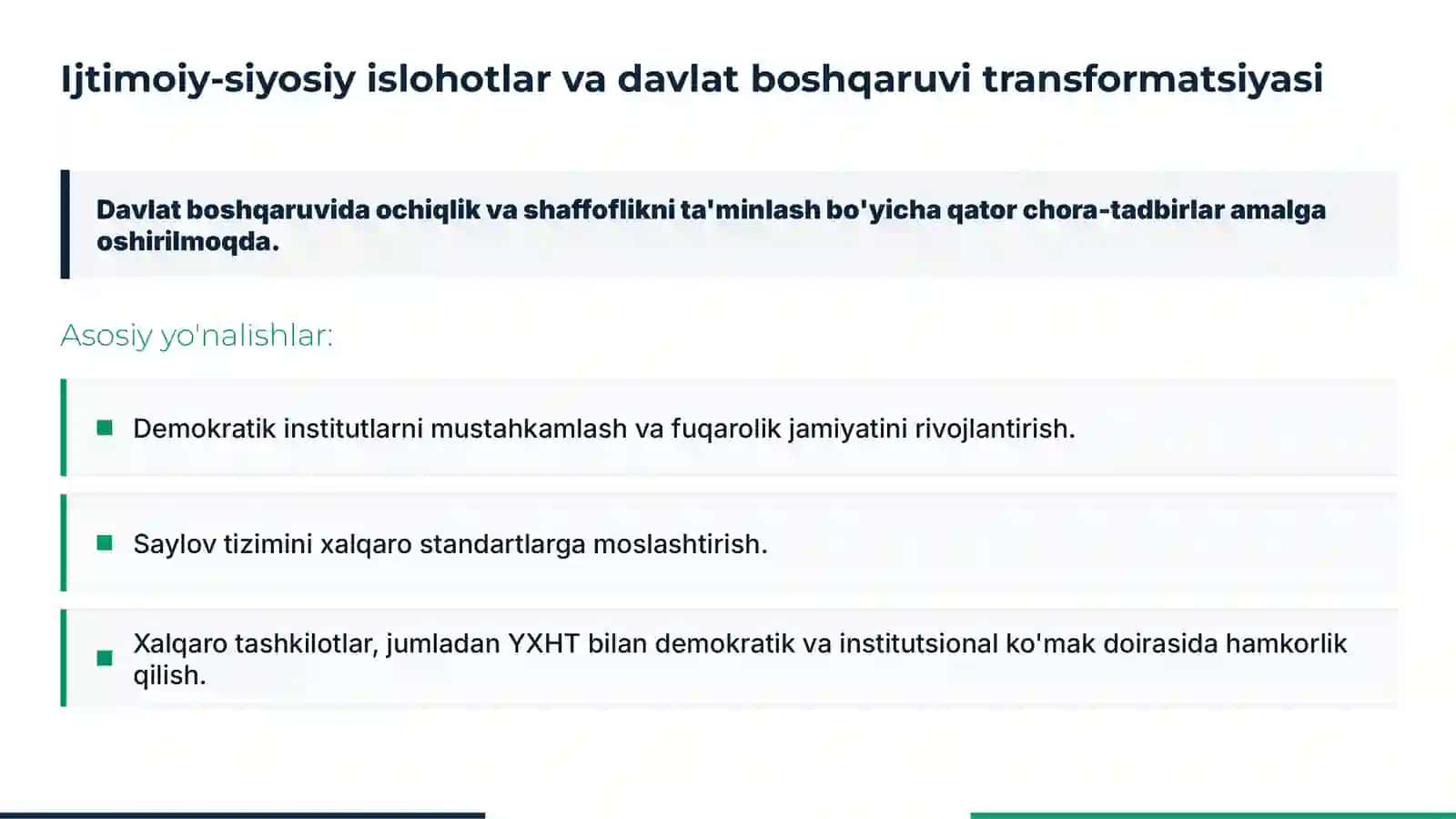 Yangi O'zbekistonning xalqaro reyting va indekslardagi o'rni 4