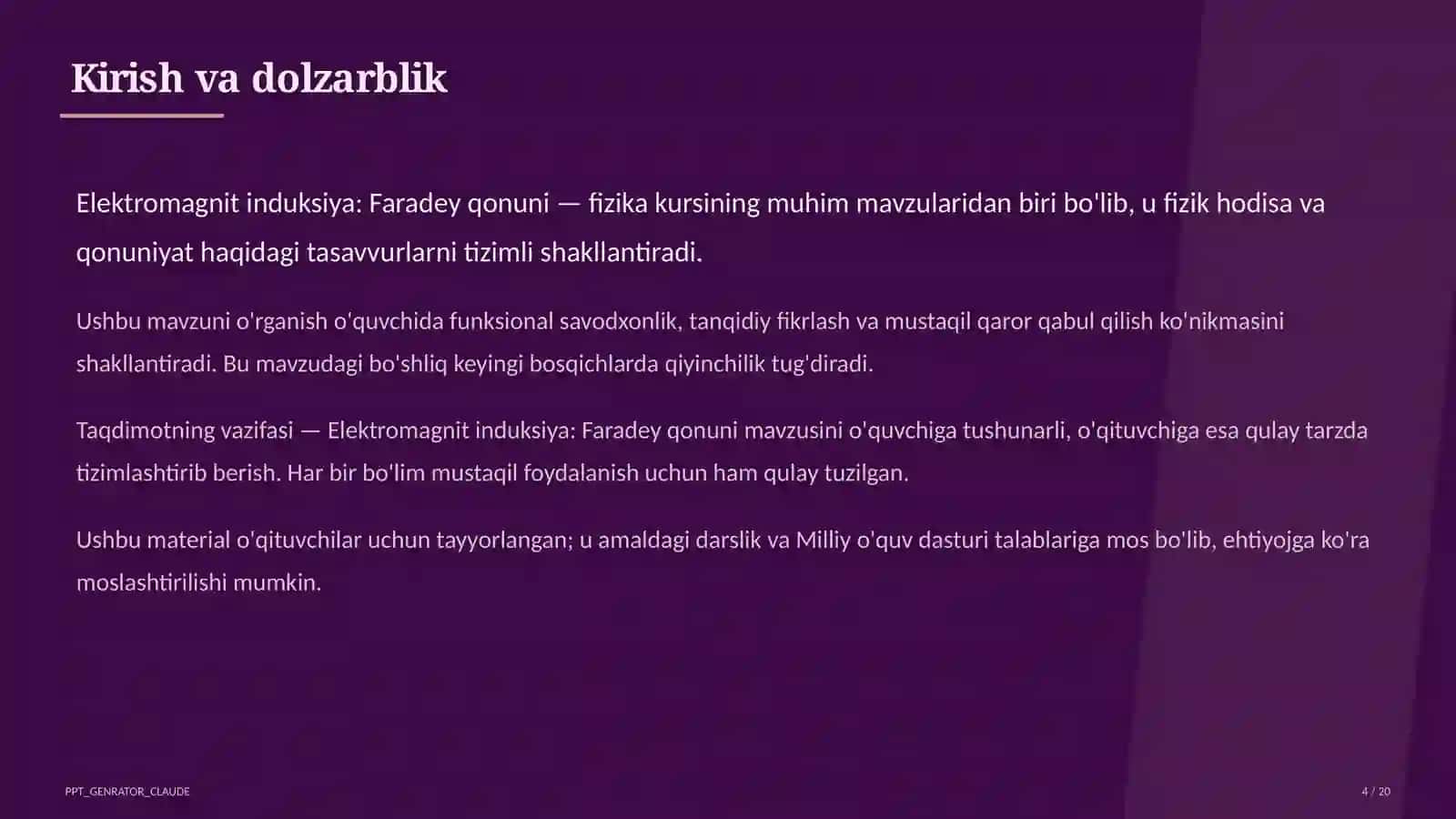 Elektromagnit induksiya: Faradey qonuni (11-sinf) 4