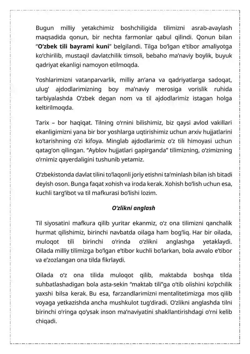 O'zbek tiliga davlat tili maqomining berilishi va buning tarixiy ahamiyati 4
