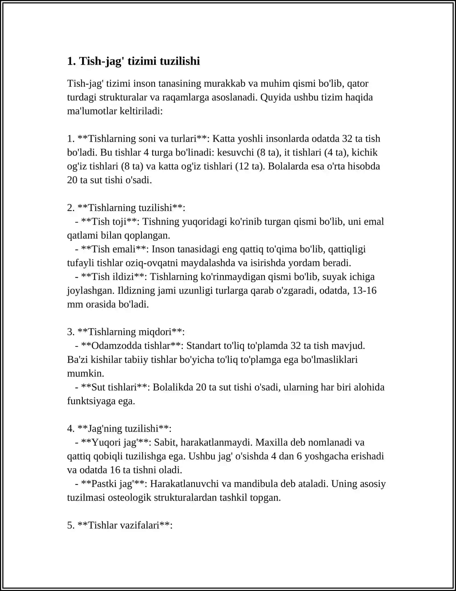 PRATEZLASH AHAMIYATI BOʼLGAN TISH-JAGʻ TIZIMINING ANATOMO-FIZIOLOGIK XUSUSIYATLARI 4
