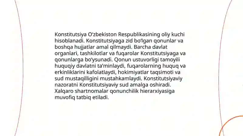 Yangi tahrirdagi Oʻzbekiston Respublikasi konstitutsiyasining asosiy prinsiplari 4