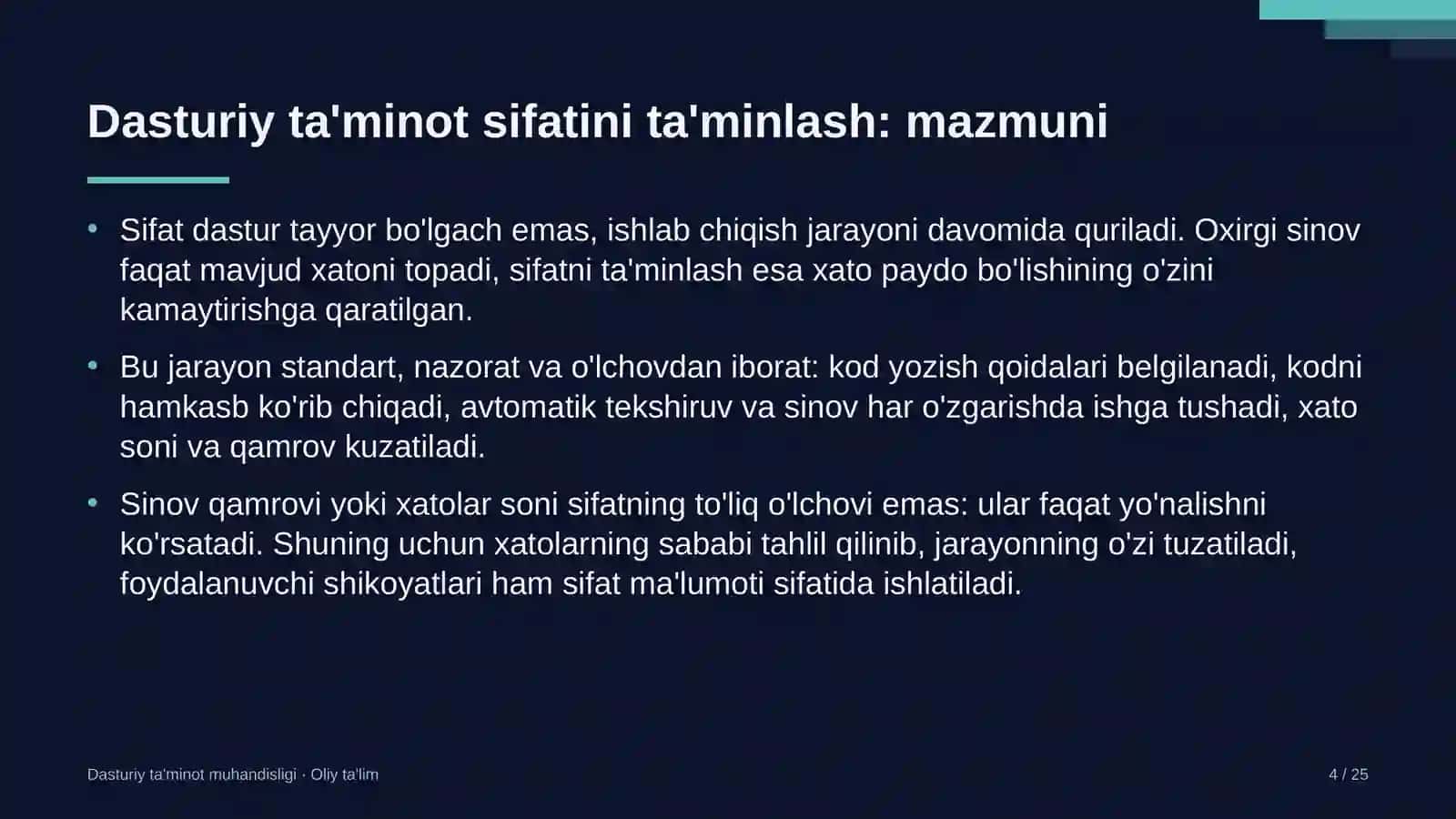 Ekologik ekspertiza tashkilotlarida dasturiy ta'minot sifatini ta'minlash 4