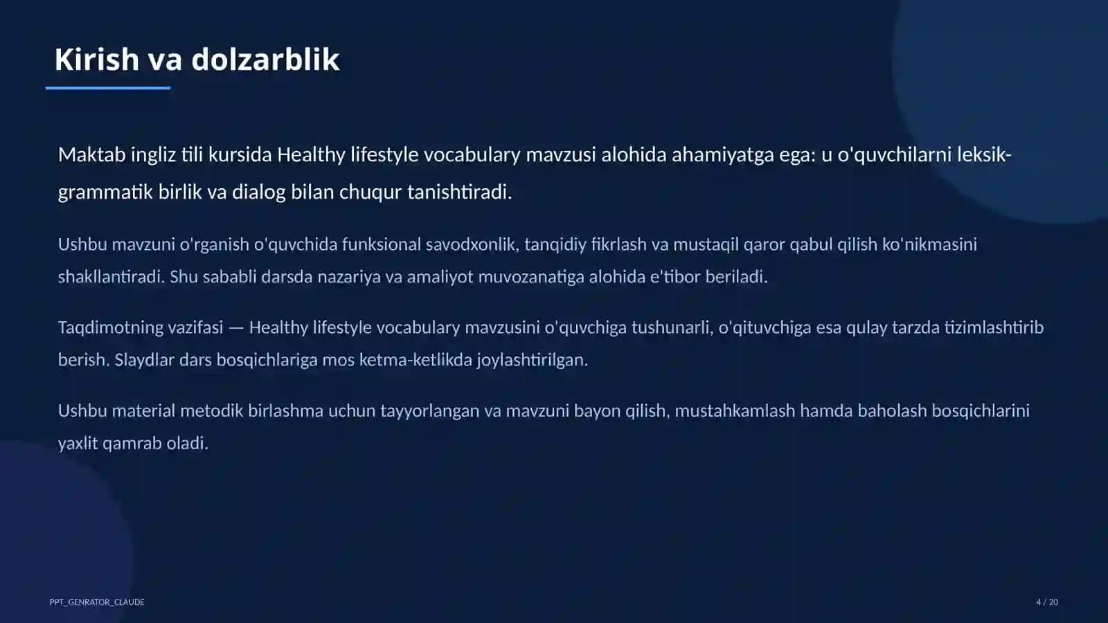 Healthy lifestyle vocabulary (7-sinf) 4