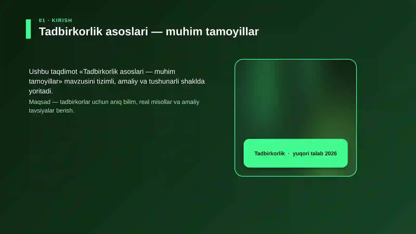 Tadbirkorlik asoslari — muhim tamoyillar 4