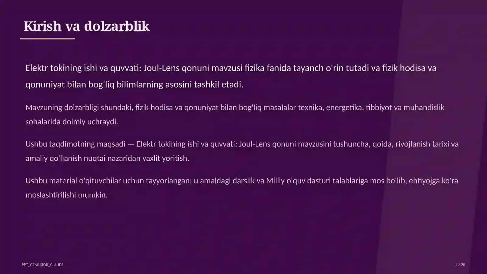 Elektr tokining ishi va quvvati: Joul-Lens qonuni (8-sinf) 4