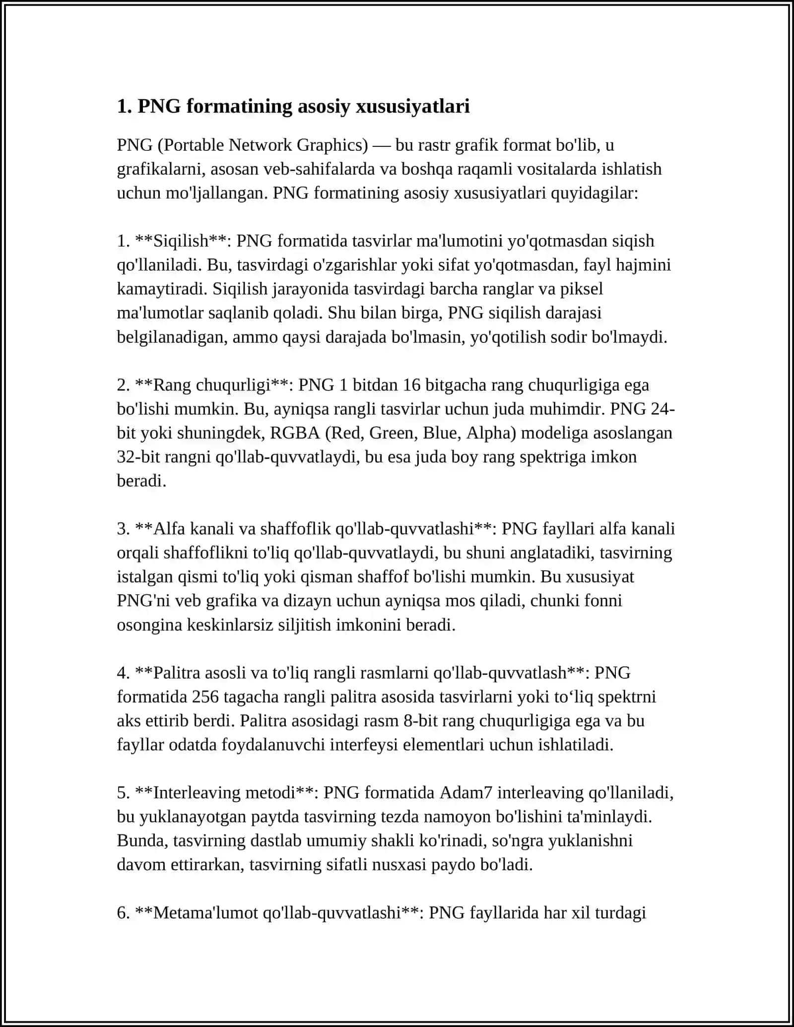 MA’LUMOT FORMATLARINI O‘RGANISH. PNG FORMATIDAGI RASM FAYLINI TAHLIL QILIB, UNING ICHKI TUZILISHINI TUSHUNING 4