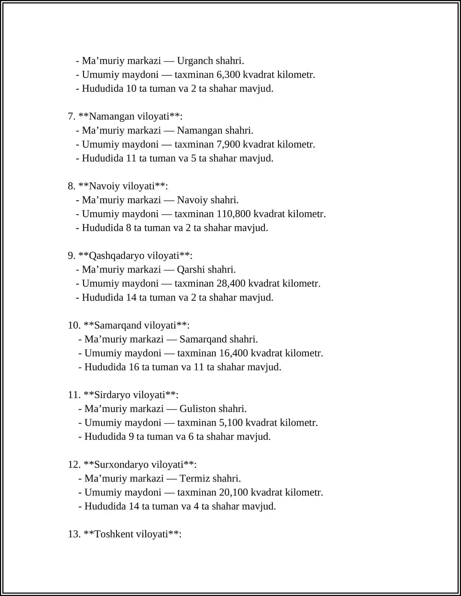 OʻZBEKISTON RESPUBLIKASI MAʼMURIY HUDUDIY TUZILISHI 4