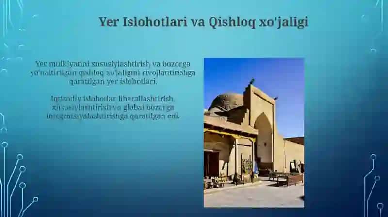 Oʻzbekistonda iqtisodiy islohotlarning amalga oshirilishi,bozor munosabatlarining shakllanishi 4