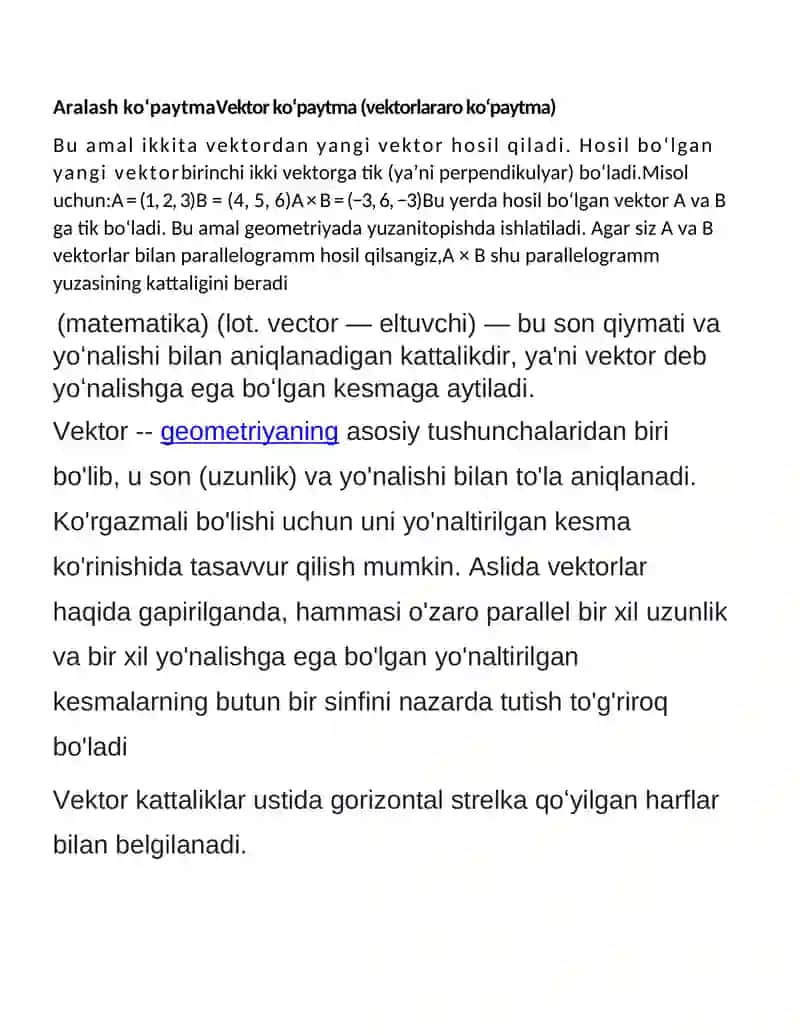 Skalyar ko‘paytma. Vektorning uzunligi. Vektorlar orasidagi burchakni topish 4