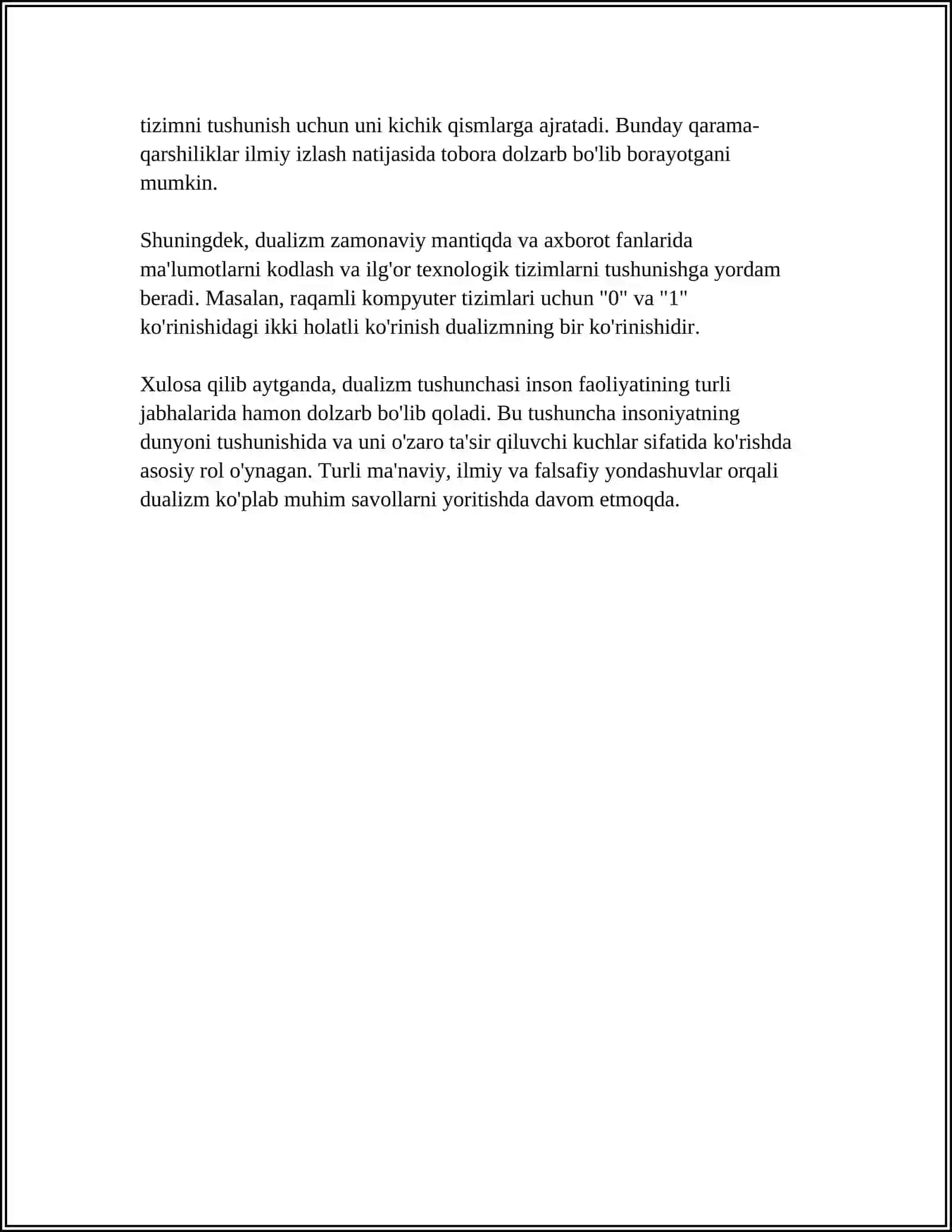 INSONNING TSHUNISHGA DUALIZM VA MONIZM NUQTAI NAZARIDAN YONDASHUV 4