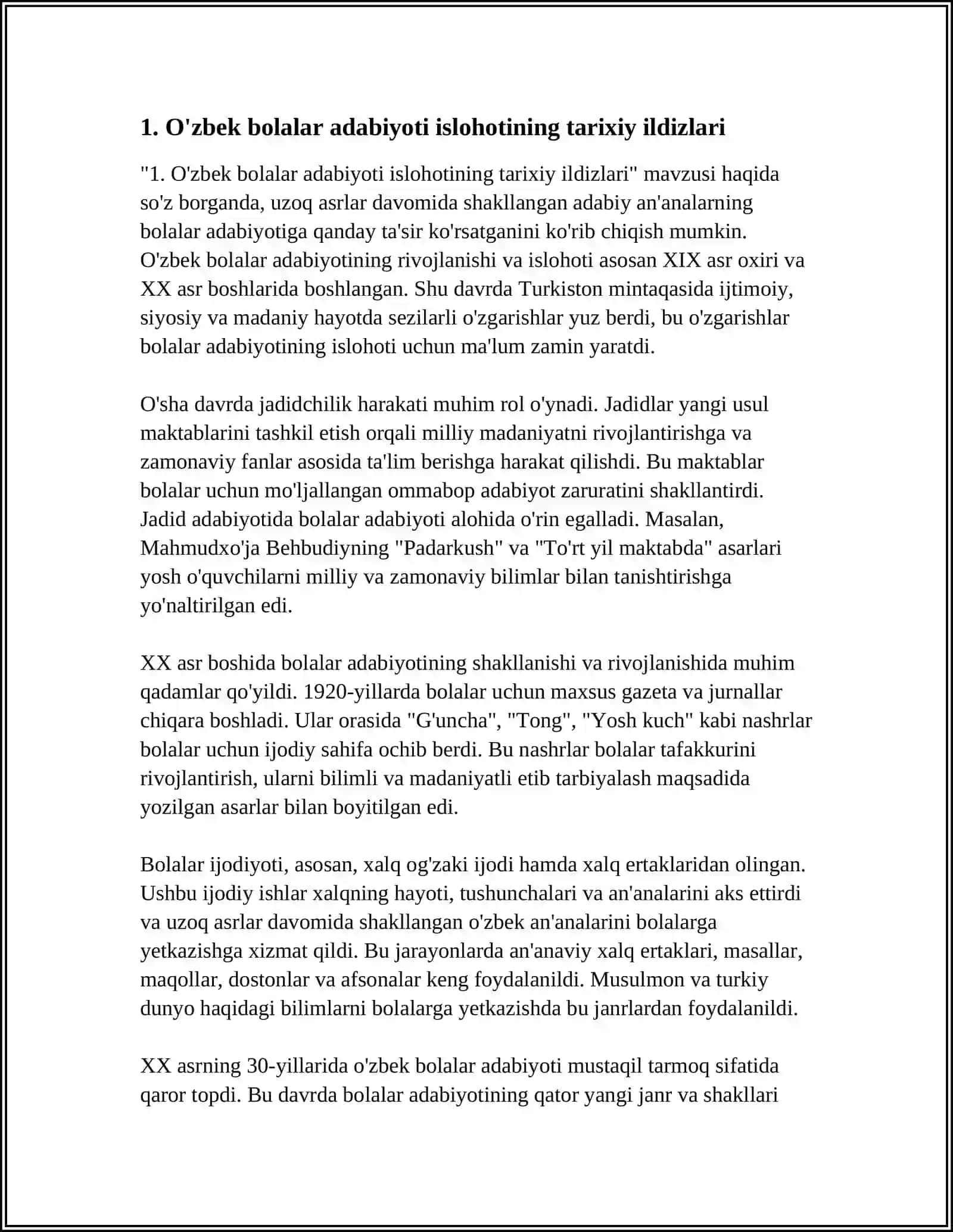 O'zbek Bolalar Adabiyoti Islohoti Va Uning Paydo Bo'lishi 4
