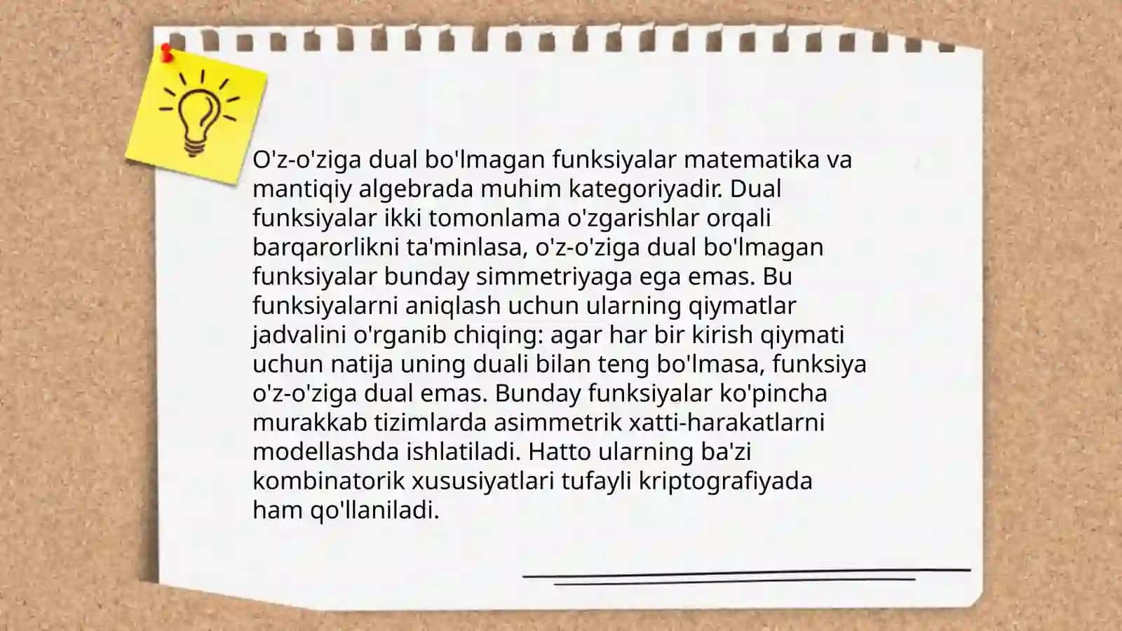 O'z-o'ziga dual bolmagan funksiyalar haqidagi lemma 4