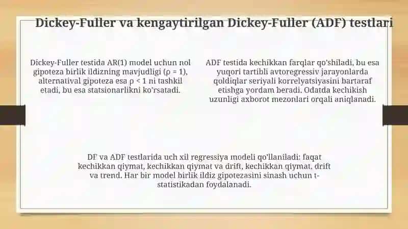 Asosiy tushunchalar va birlik ildiz testlari 4