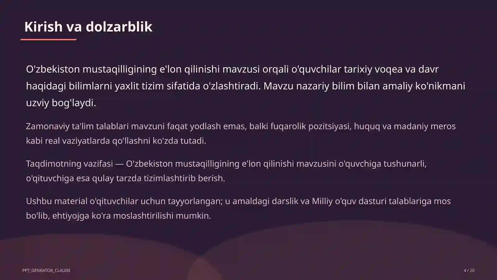O'zbekiston mustaqilligining e'lon qilinishi (11-sinf) 4