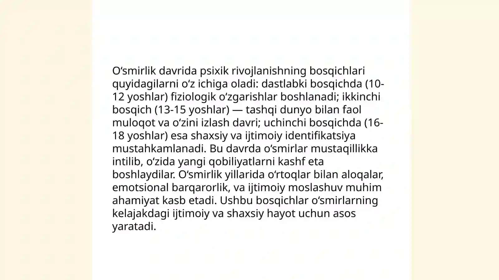 Akseliratsiya nazariyasi; O‘smirik davridagi psixik rivojlanish; Ilk o‘spirinlik davrida psixik rivojlanish xususiyatlari 4