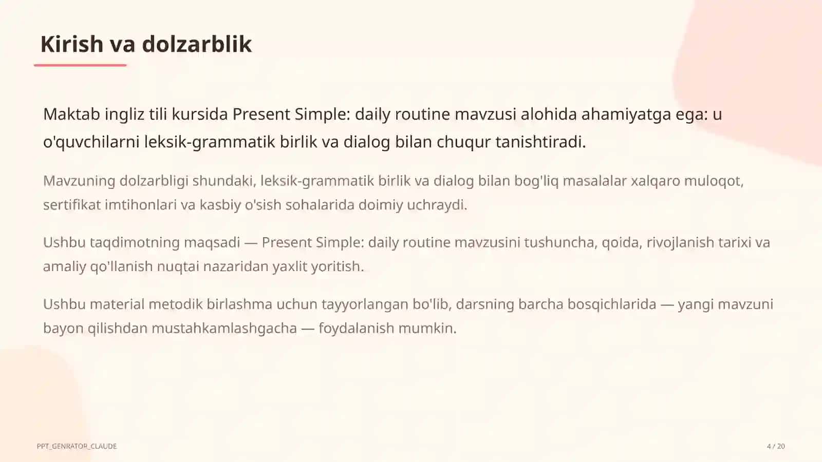 Present Simple: daily routine (3-sinf) 4