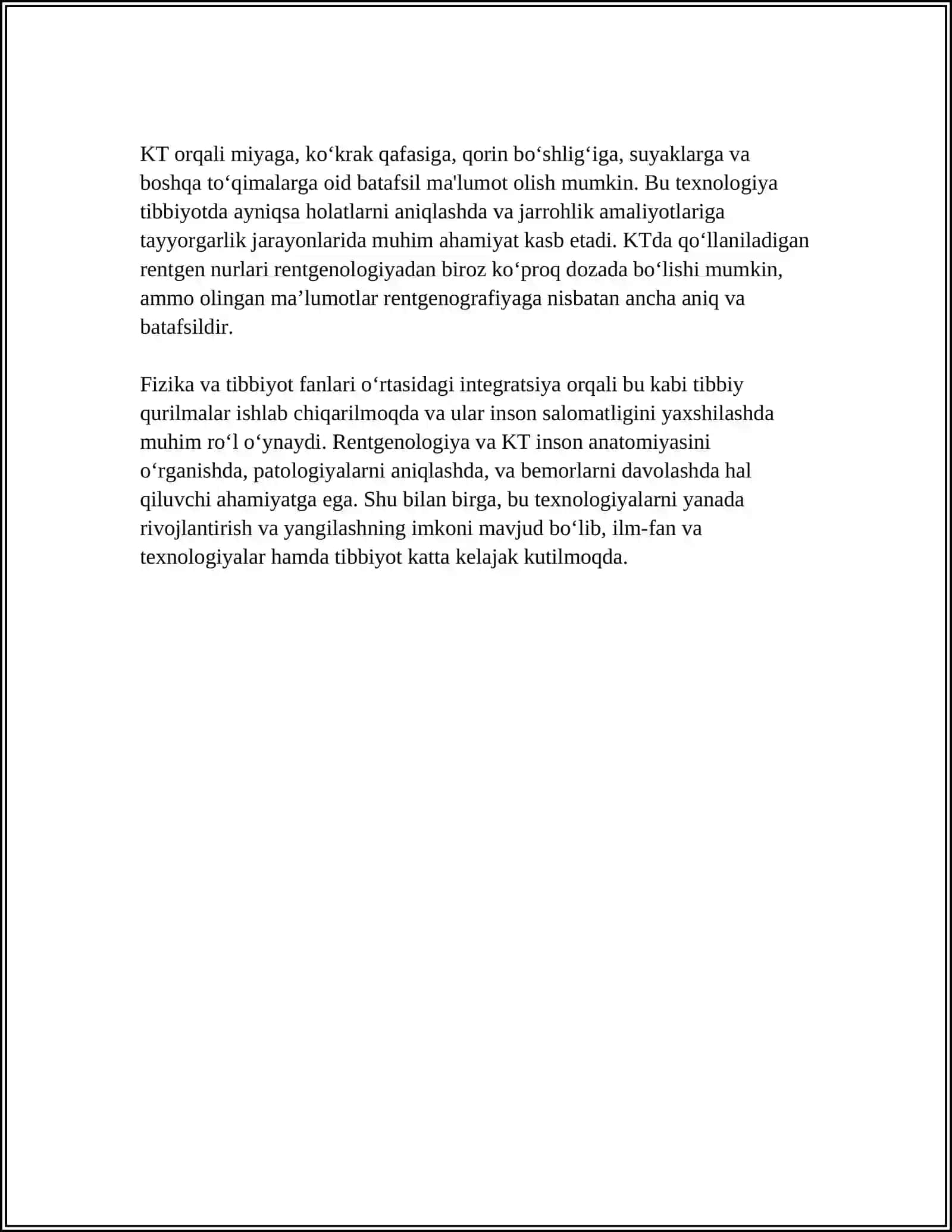 Tibbiy va biologik fizikaning rentgenologiya va kompyuter tomografiyadagi ahamiyati 4