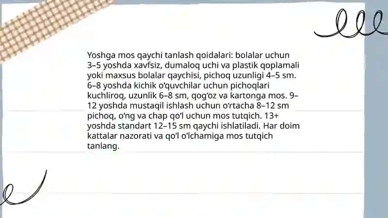 Texnologiya darslarida qaychidan foydalanish qoidalari 4