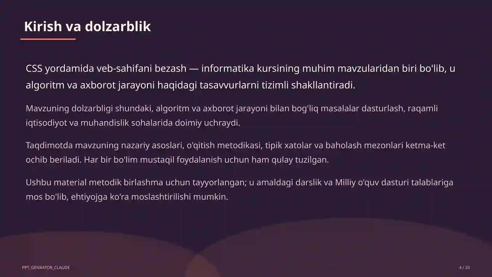 Informatika va axborot texnologiyalari (5–11) — metodik birlashma uchun 4