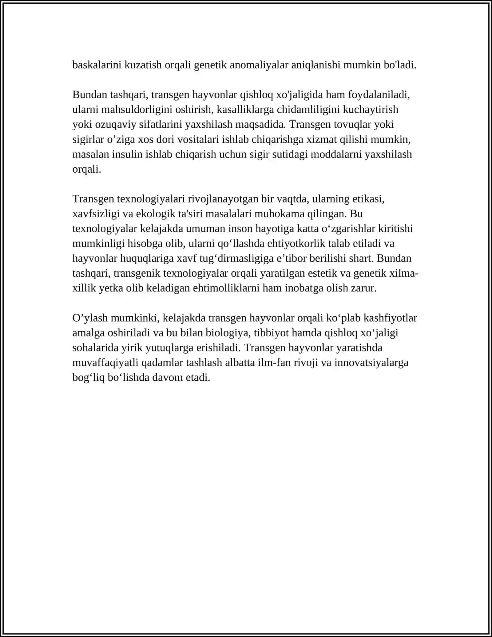 TRASGEN HAYVONLARNI YARATISH USULLARINI OʻRGANISH 4