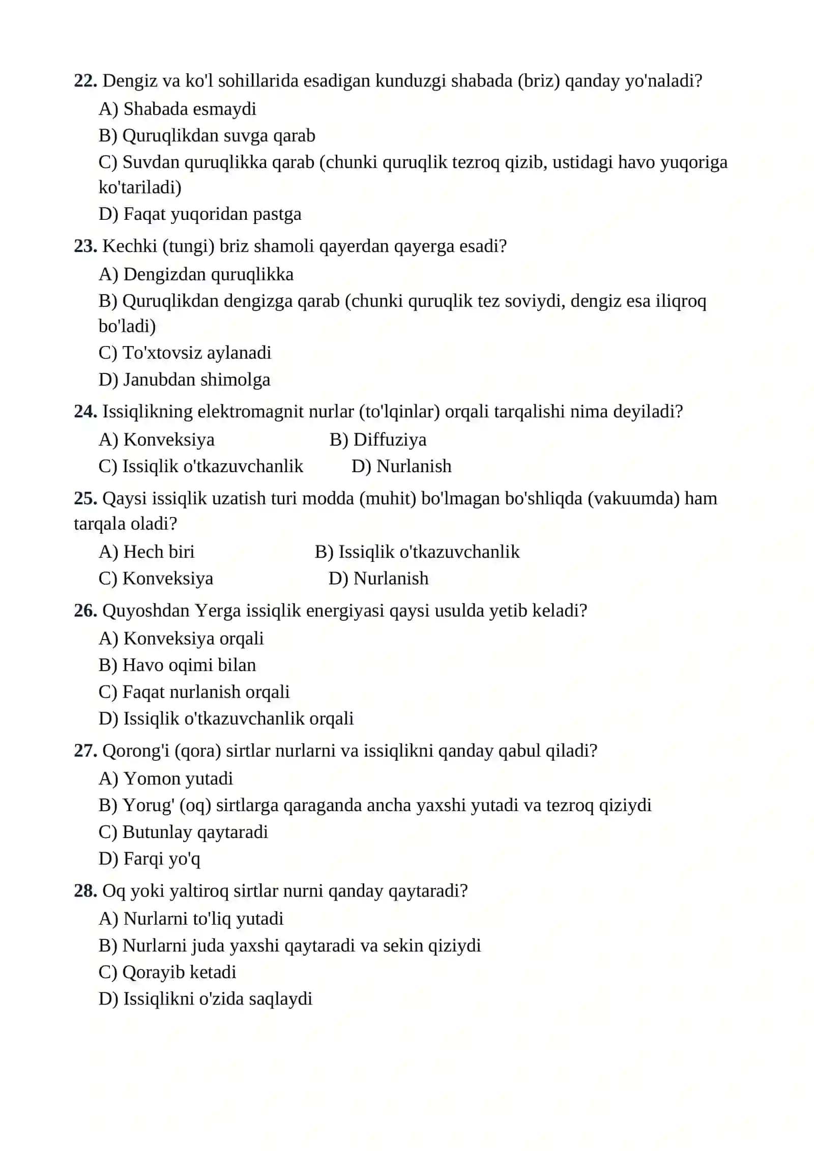 8-SINF FIZIKA FANIDAN TESTLAR TO'PLAMI 4