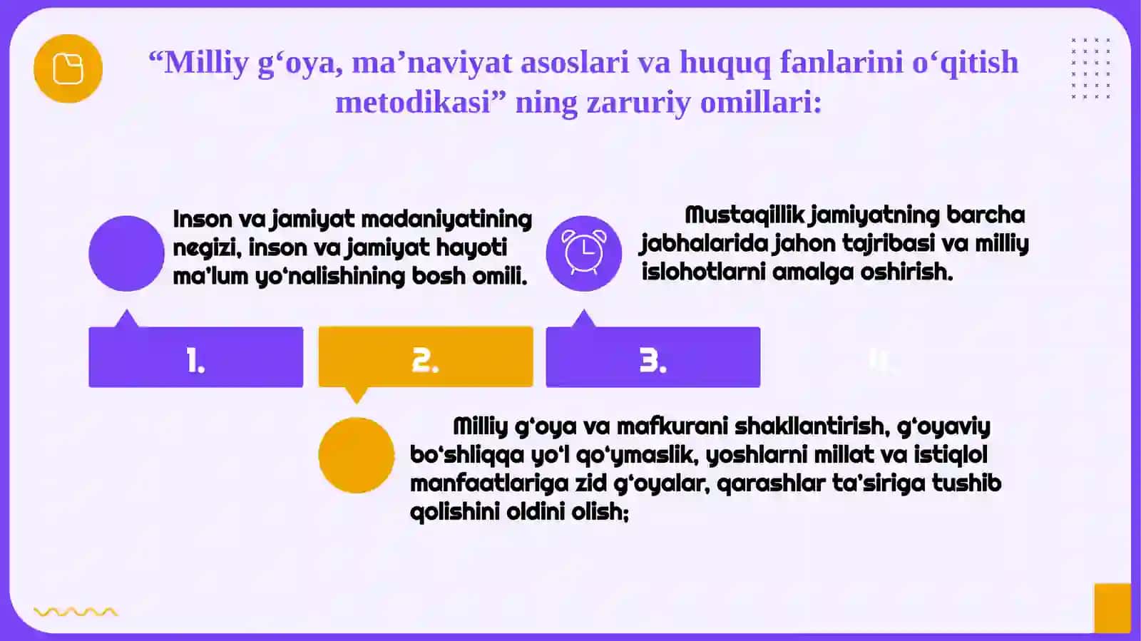 Milliy g‘oya, ma’naviyat asoslari va huquq fanlarini o‘qitishning nazariy-huquqiy va pedagogik asoslari 4