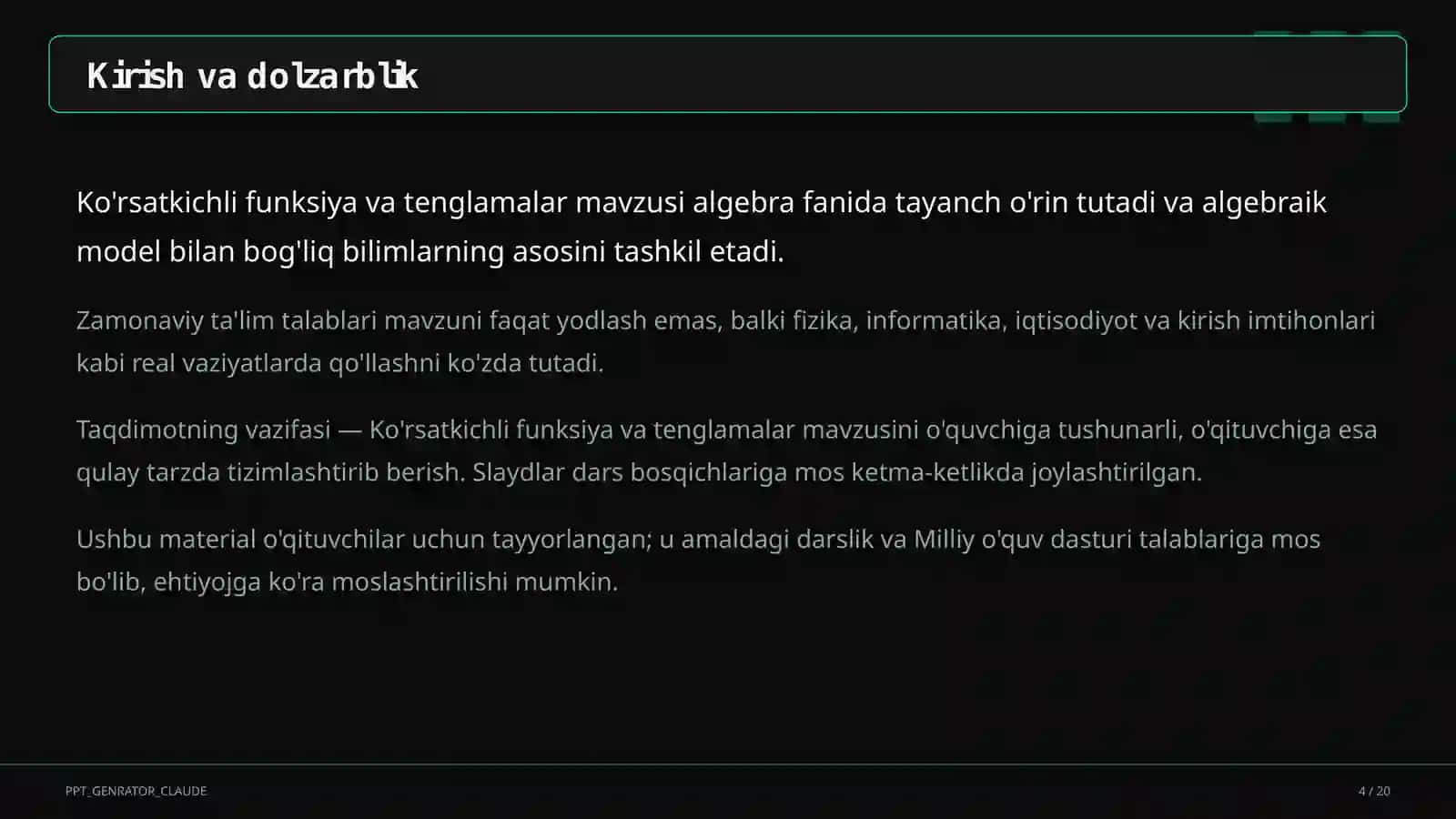 Ko'rsatkichli funksiya va tenglamalar (10-sinf) 4