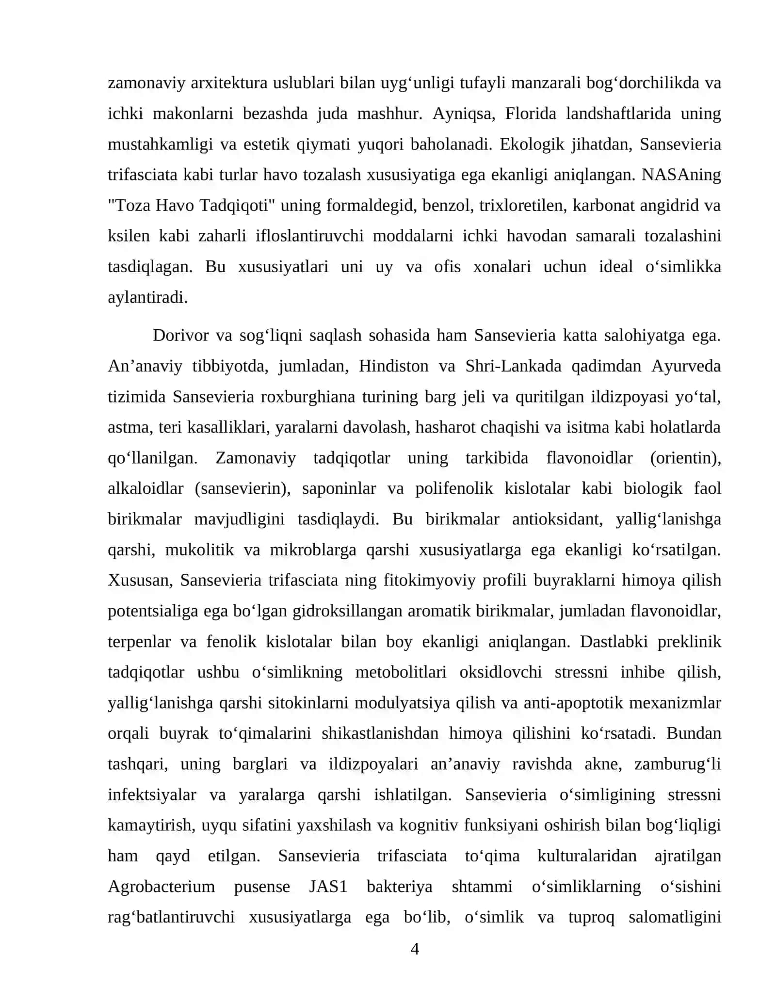 Sansevaria oʻsimligi introduksiya istiqbollari, muammo va kamchiliklari 4