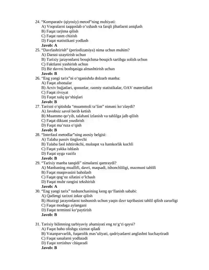 O'zbekistonning eng yangi tarixi 1-test 4