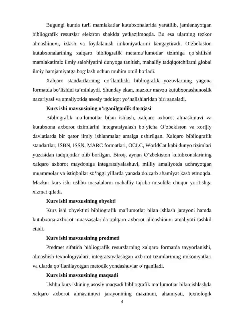 Bibliografik ma'lumotlar bilan ishlashda xalqaro axborot almashinuvi 4
