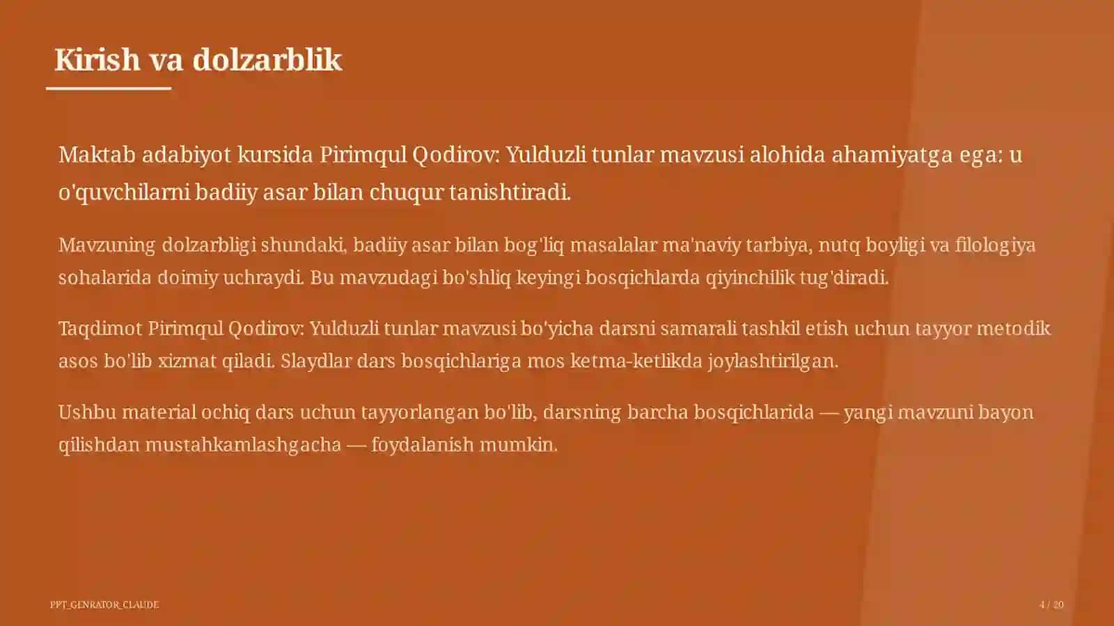 Pirimqul Qodirov: Yulduzli tunlar (11-sinf) 4