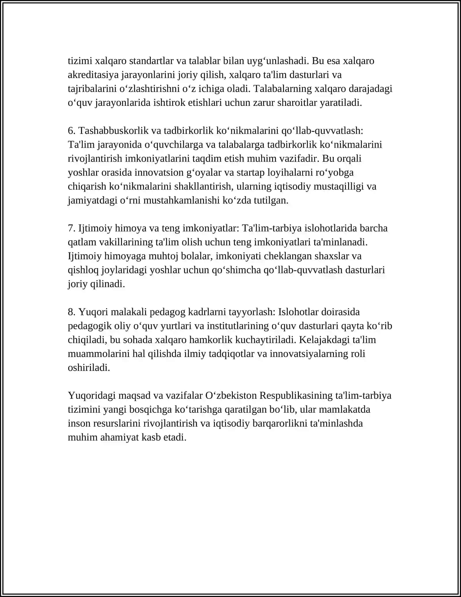 Oʻzbekiston Respublikasining yangi bosqichdagi ta'lim-tarbiya islohotlari 4