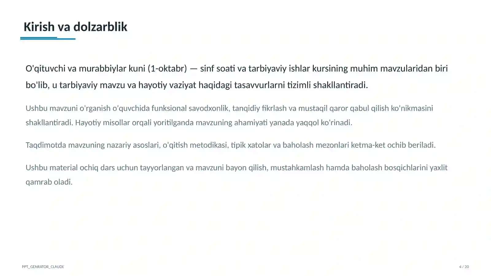 Sinf soati va tarbiyaviy tadbirlar 4