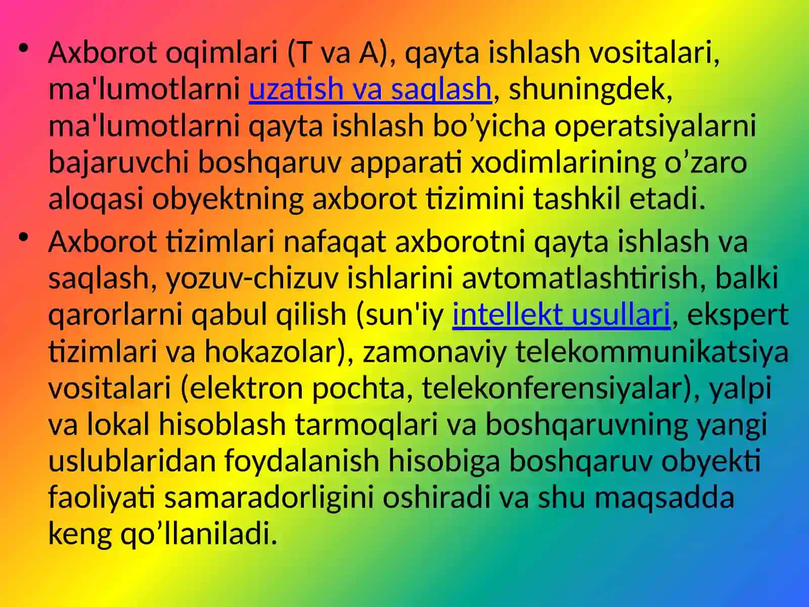 Tizim tushunchasi va uning turli ta’riflari, tizim va muhit munosabatlari, tizim tarkibiga kiruvchi elementlar, aloqa va teskari aloqa. 4