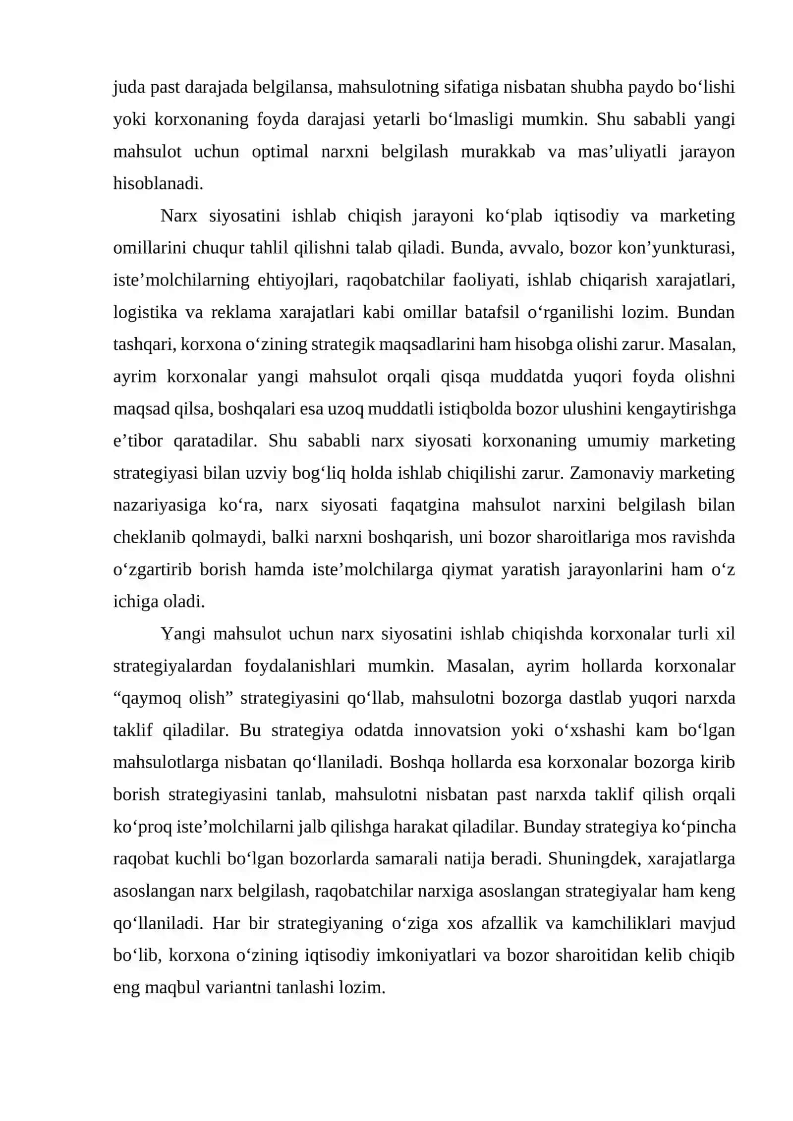 YANGI MAHSULOT UCHUN NARX SIYOSATINI ISHLAB CHIQISH: MUAMMONI ANIQLASH VA LOYIHA SHAKLIDA YECHIM TAYYORLASH 4