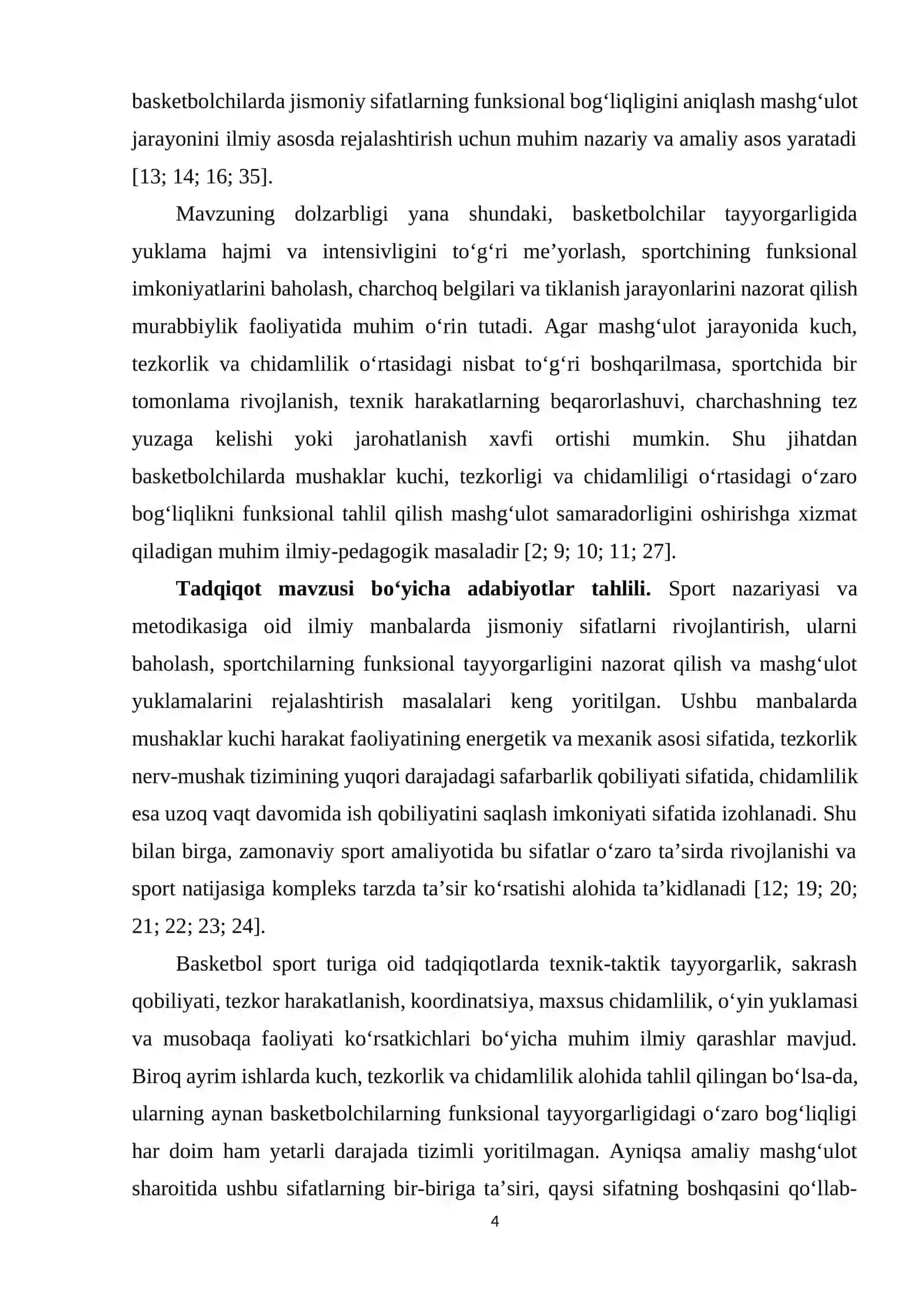 BASKETBOLCHILARDA MUSHAKLAR KUCHI, TEZKORLIGI VA CHIDAMLILIGI O‘RTASIDAGI O‘ZARO BOG‘LIQLIKNING FUNKTSIONAL TAHLILI 4