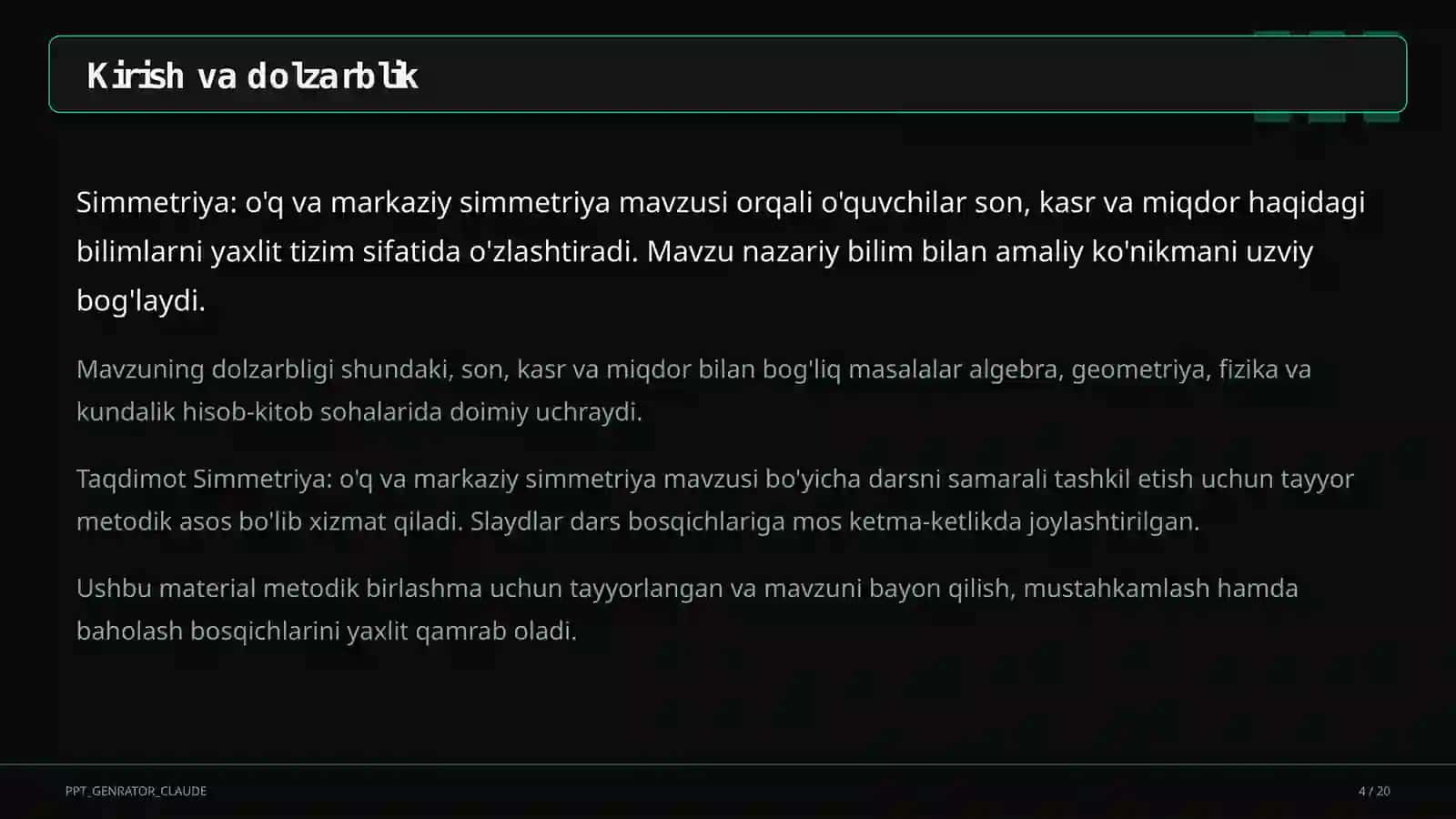 Simmetriya: o'q va markaziy simmetriya (6-sinf) 4