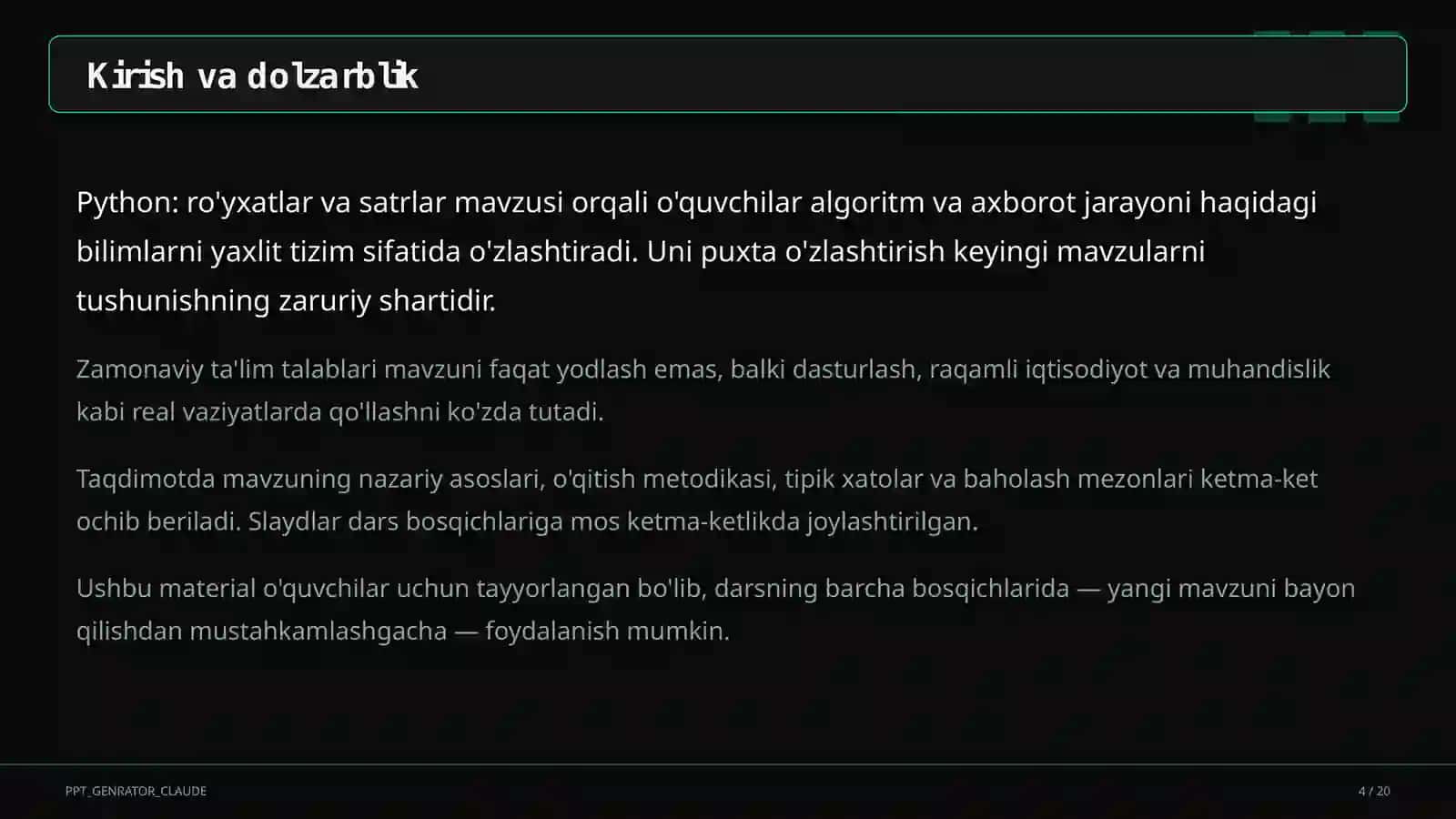 Python: ro'yxatlar va satrlar (9-sinf) 4