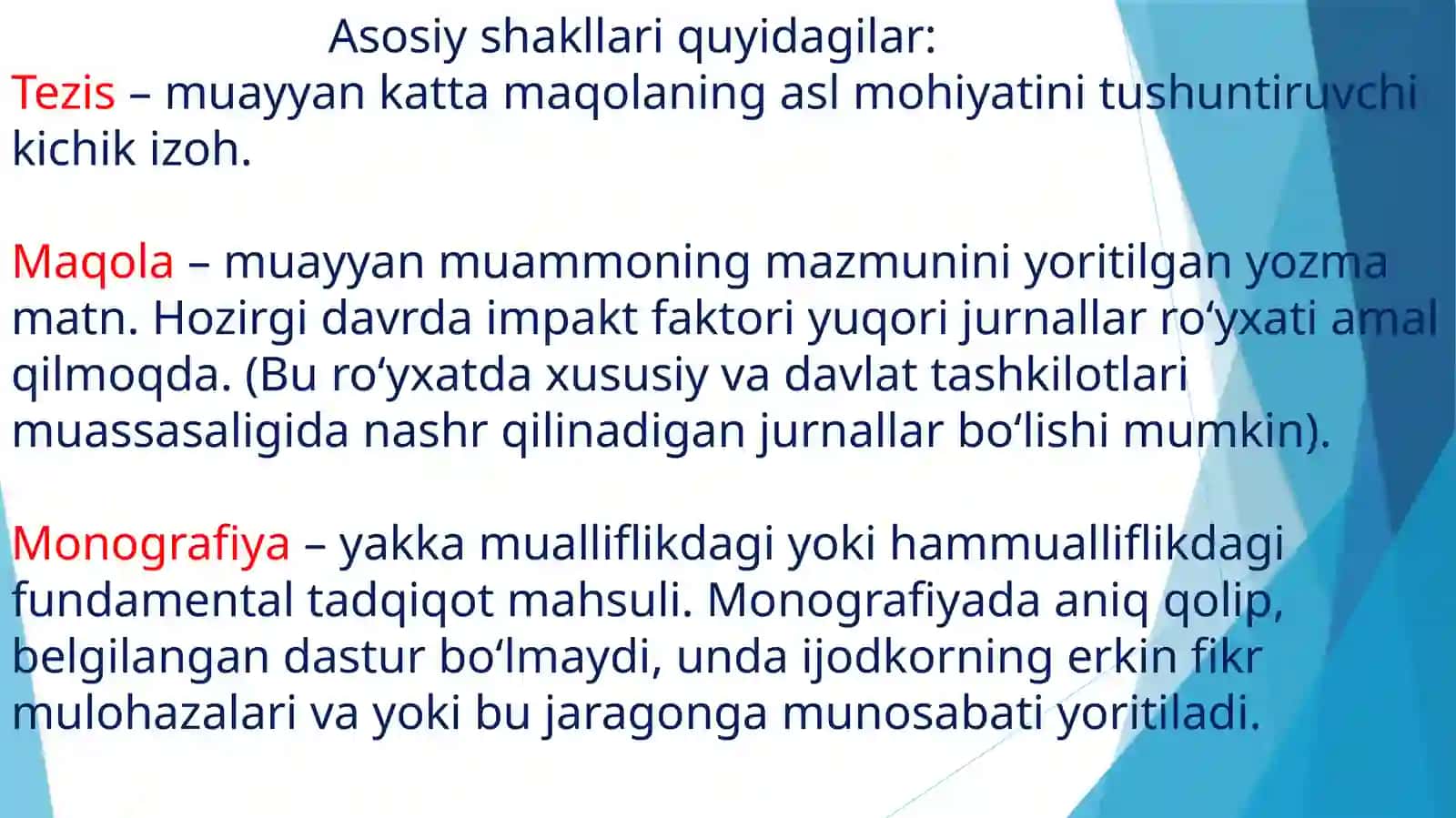 Ilmiy tadqiqotning namoyon bo’lishi. Ilmiy maqolaning tuzilishi. Tezis va doklad 4