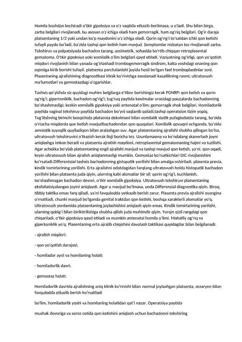Platsenta ajralishi variantlari 4