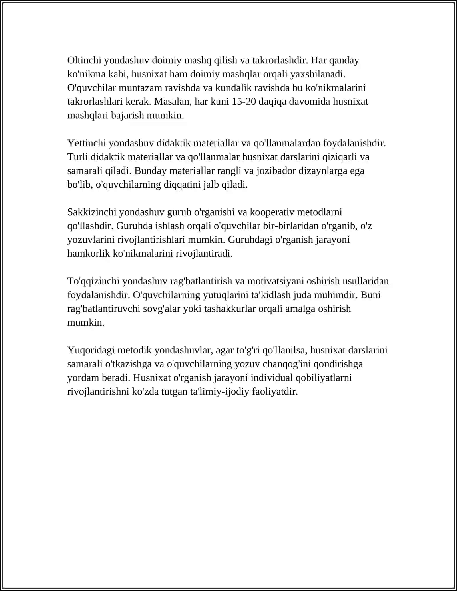 BOSHLANG'ICH SINF O'QUVCHILARINI HUSNIXATGA O'RGATISH MUAMMOLARI 4